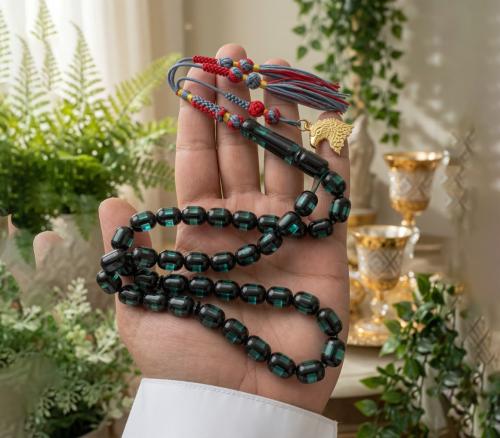 مسباح بكلايت اخضر مكحل بكركوشة الصقر ٣٩ خرزه مقاس...