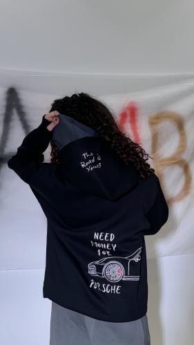 Hoodie Black PORSCHE (double cap)