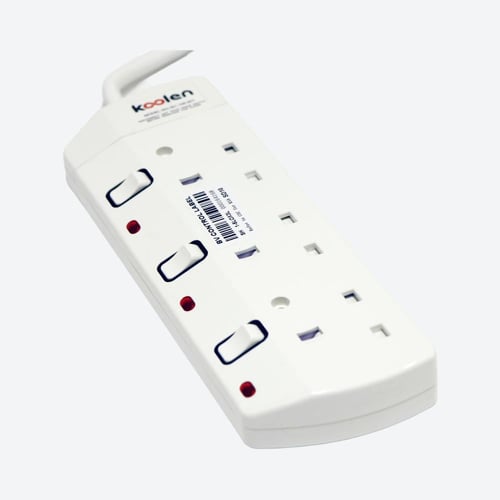 كولن توصيلة كهرباء 3 مخارج، كابل 3 متر، لون أبيض