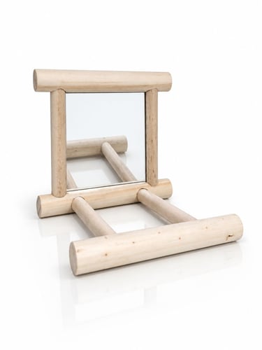 Wooden mirror for birds with perch