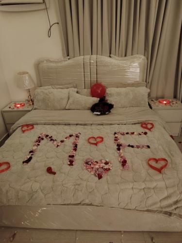 A romantic room decorated with hearts and roses