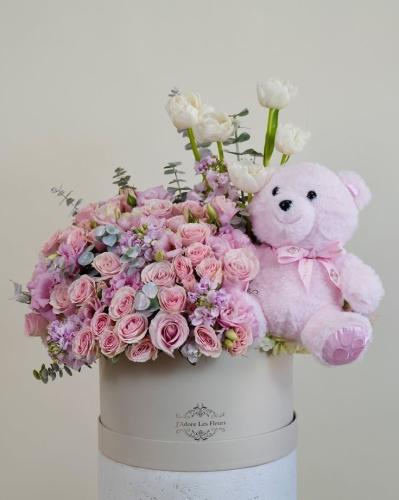 An elegant bouquet of flowers inside a luxurious b...
