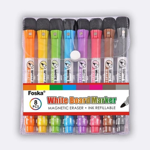 أقلام ماركر سبورة بألوان متنوعة مع ممحاة FOSKA مقا...