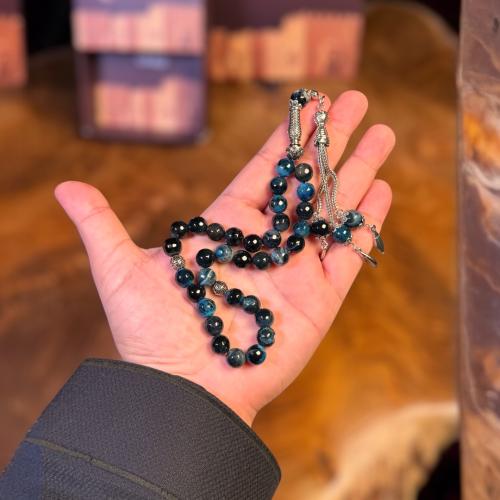 مسباح حجر العقيق الأزرق مموج بالاسود