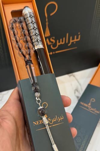 بكج قلم وسبحة-اسود شفاف