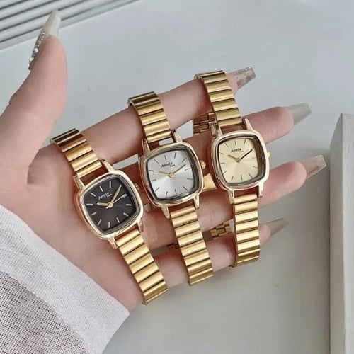 "ساعات نسائية عصرية بسيطة مربعة الشكل تناظرية سوار...