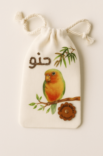كيس خيش مطبوع بخرز لامع