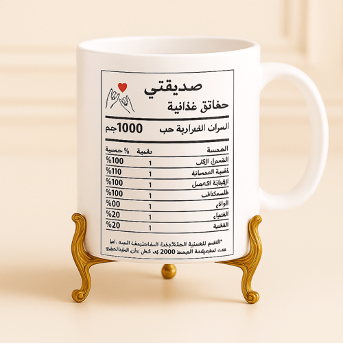 كوب سيراميك بتصميم "حقائق غذائية" للصديقة - هدية م...