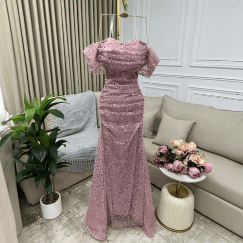 فستان سهره وردي باودر