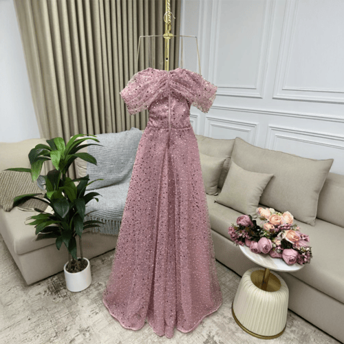 فستان سهره وردي باودر
