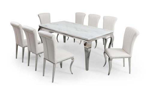 طاولة طعام ملكي استيل سطح رخام فضي 8كرسي