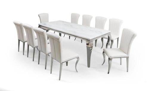 طاولة طعام ملكي استيل سطح رخام فضي 10كرسي