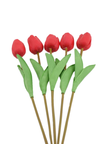 طقم زهور صناعية مكون من 5 قطع أحمر / أخضر 30x30x4س...