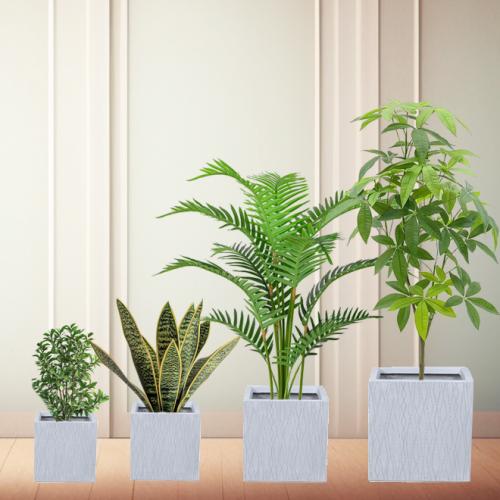 طقم أحواض مربعة للأشجار والنباتات الصناعية باللون...