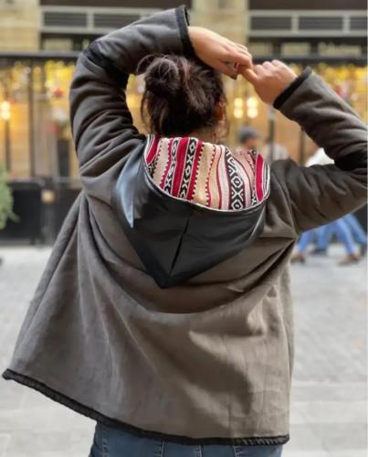 جاكت شتوي مبطن ب سدو واطراف جلد - متجر تفاصيل