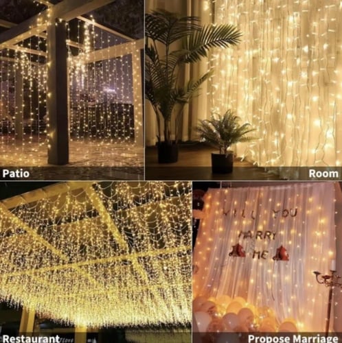 ستارة مضيئة طول 3 متر عرض 3 متر اصفر خارجي قابل لل...