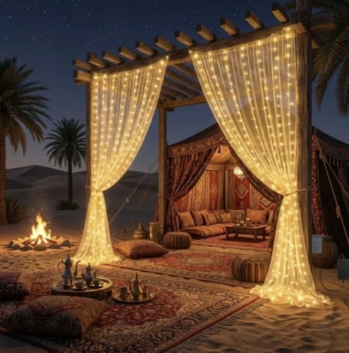 ستارة مضيئة طول 3 متر عرض 3 متر اصفر خارجي قابل لل...