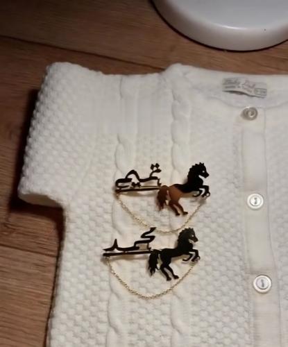 Baby gift, brooch, name, and horse