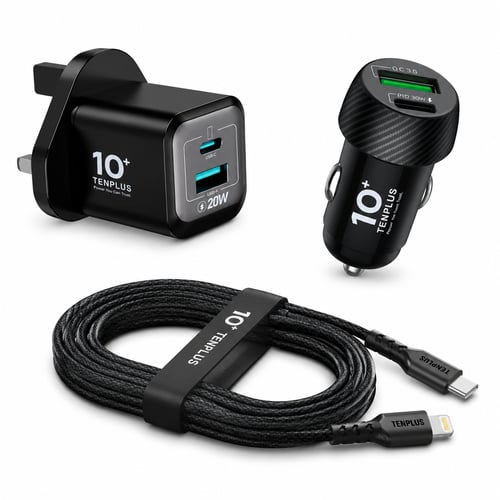 TENPLUS 3-in-1 charging set – car, wall, and cable