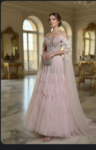 فستان بيبي بنق تان سهرة أنيق بطابع ملكي ناعم مصمم...