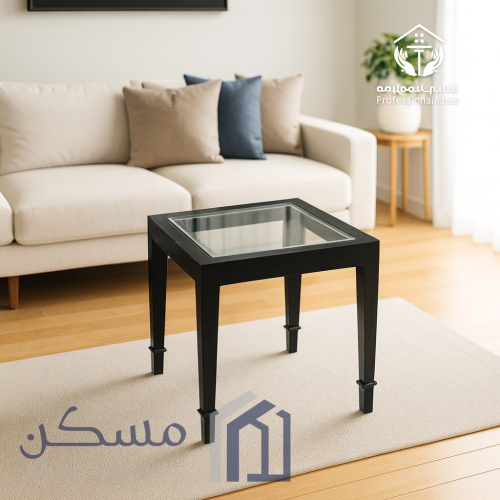 طاولة خدمة أسود بسطح زجاج