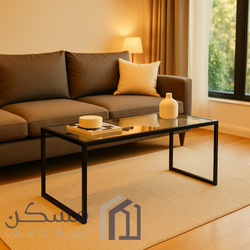 طاولة ضيافه شكل مستطيل حديد اسود سطح زجاج