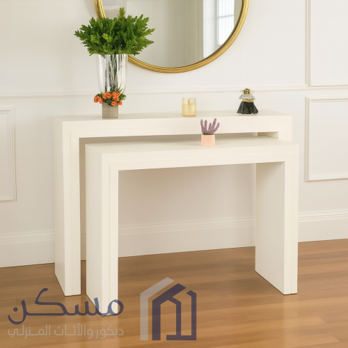 طقم مدخل خشب قطعتين بسطح ابيض