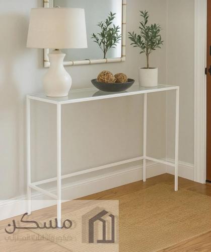 مدخل كونسول بشكل انيق بسطح زجاج وقاعدة حديد