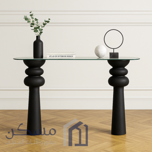 مدخل كونسول خشب طبيعي بسطح زجاج سكرت