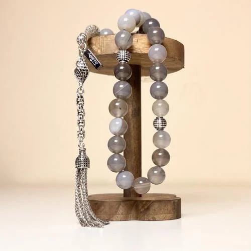 Gray agate stone rosary with veins – 33 beads