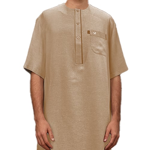 قميص كتان راقي نصف كم مطعم