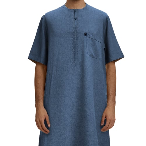 قميص كتان راقي نصف كم مطرز