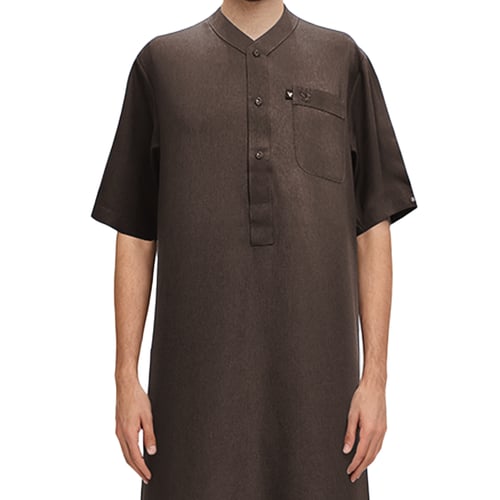 قميص كتان راقي نصف كم سادة