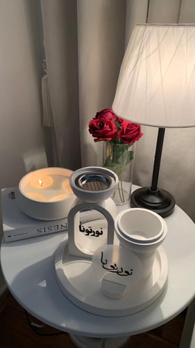 طقم مبخرة أبيض بصحن دائري