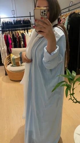 عباية عملية لينن ازرق مع فسكوس
