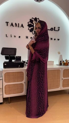 عباية فوشيا منقط شبفون دبل فيس