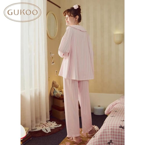 بيجاما القطن الأنثوية بتفاصيل فيونكة وقلب بتصميم أ...