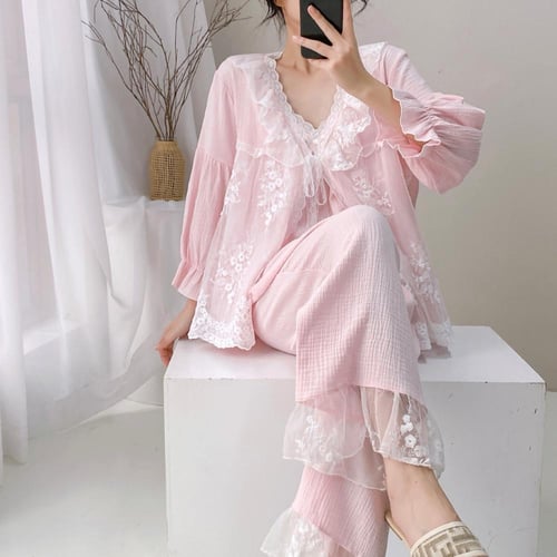 طقم بيجاما خفيف وبارد مكون 3 قطع بتفاصيل أنيقة-( أ...