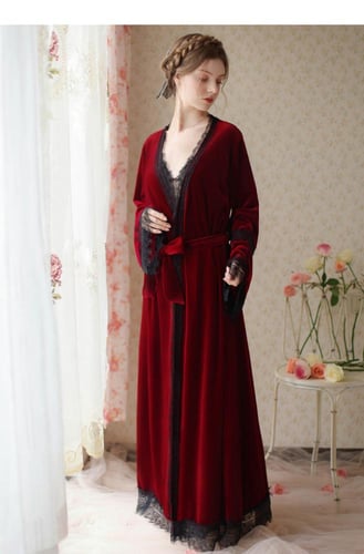 قميص مع روب أنثوي فاخر من المخمل الأنيق- 3 ألوان