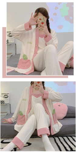 بيجاما الفراولة الأنيقة من الألياف مكونة من 3 قطع