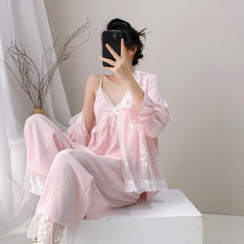 طقم بيجاما خفيف وبارد مكون 3 قطع بتفاصيل أنيقة-( أ...