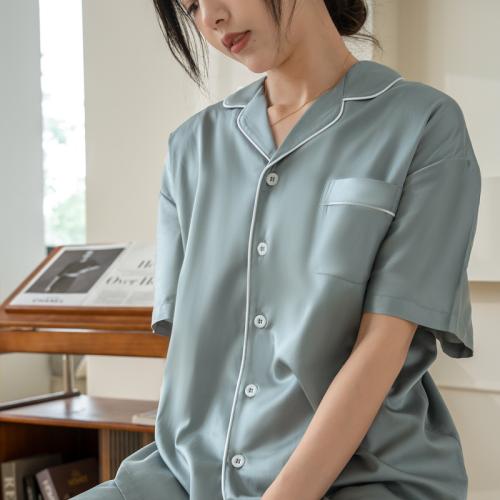 بيجاما من قطن التنسل بتفاصيل أنثوية راقية-( أزرق ي...