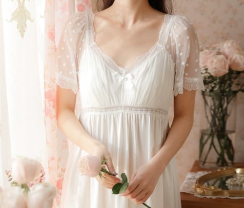 قميص من القطن مزين بالدانتيل الفرنسي بتصميم أنثوي...