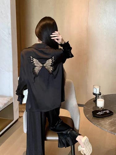 بيجاما الفراشة من الساتان الفاخر المزينة مرصعة بفص...