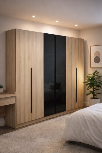 Modern wooden wardrobe in walnut color from Masar...