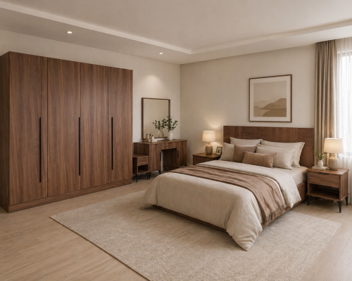 Modern dark brown wooden bedroom | Masar Home