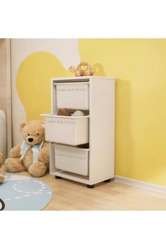 A wooden drawer unit with plastic