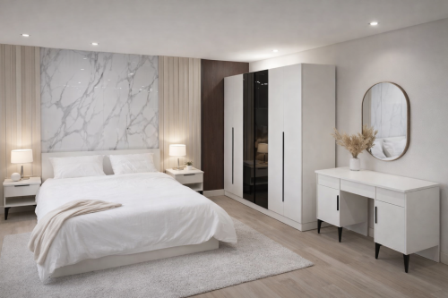 Complete modern bedroom in white color | Masar Hom...