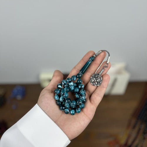 سبحة بكلايت تركواز مخلوط فضة