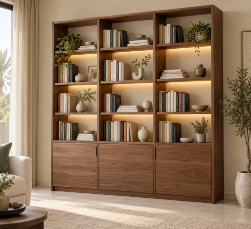 مكتبة كتب مودرن لون الجوز بإضاءة LED – 180 سم